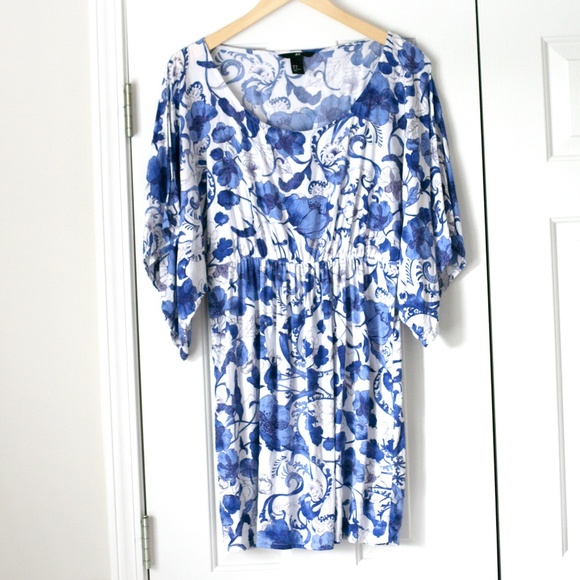h&m blue white dress